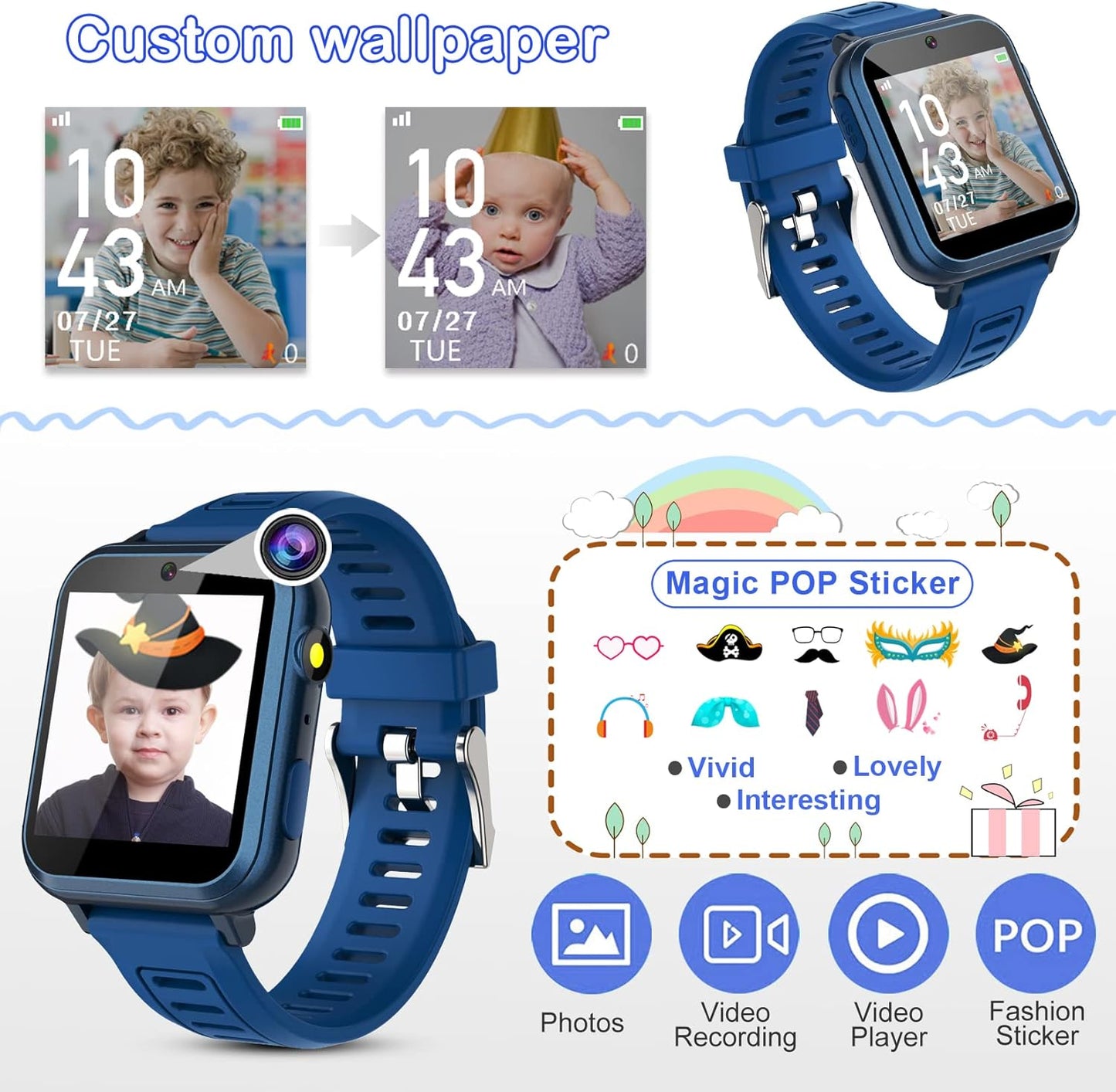 Phyulls Smart Watch for Kids, Smart Watch Toys with 39 Games Camera Video Recorder Music Alarm Calculator Calendar Flashlight Stopwatch Pedometer Gift Toys for 3-12 Years Old Boys and Girls (Black)