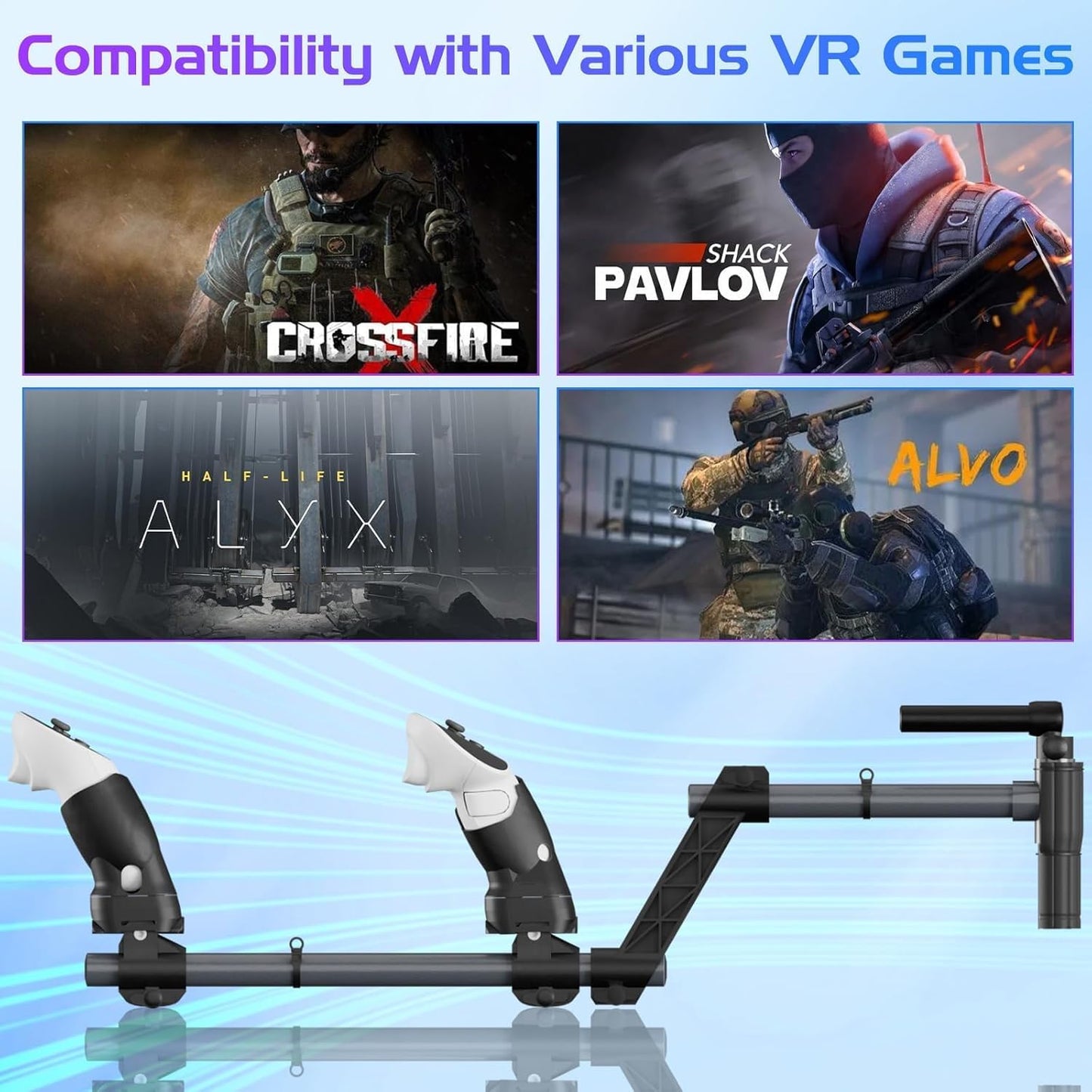 snap-fit VR blaster Stock for Quest 3, Rifle Grip VR Stock Controller Accessories Compatible with MetaQuest 3s, Lightweight & Quick Removable Quest3 Control snap-fit blasterstock Adapter (Black)