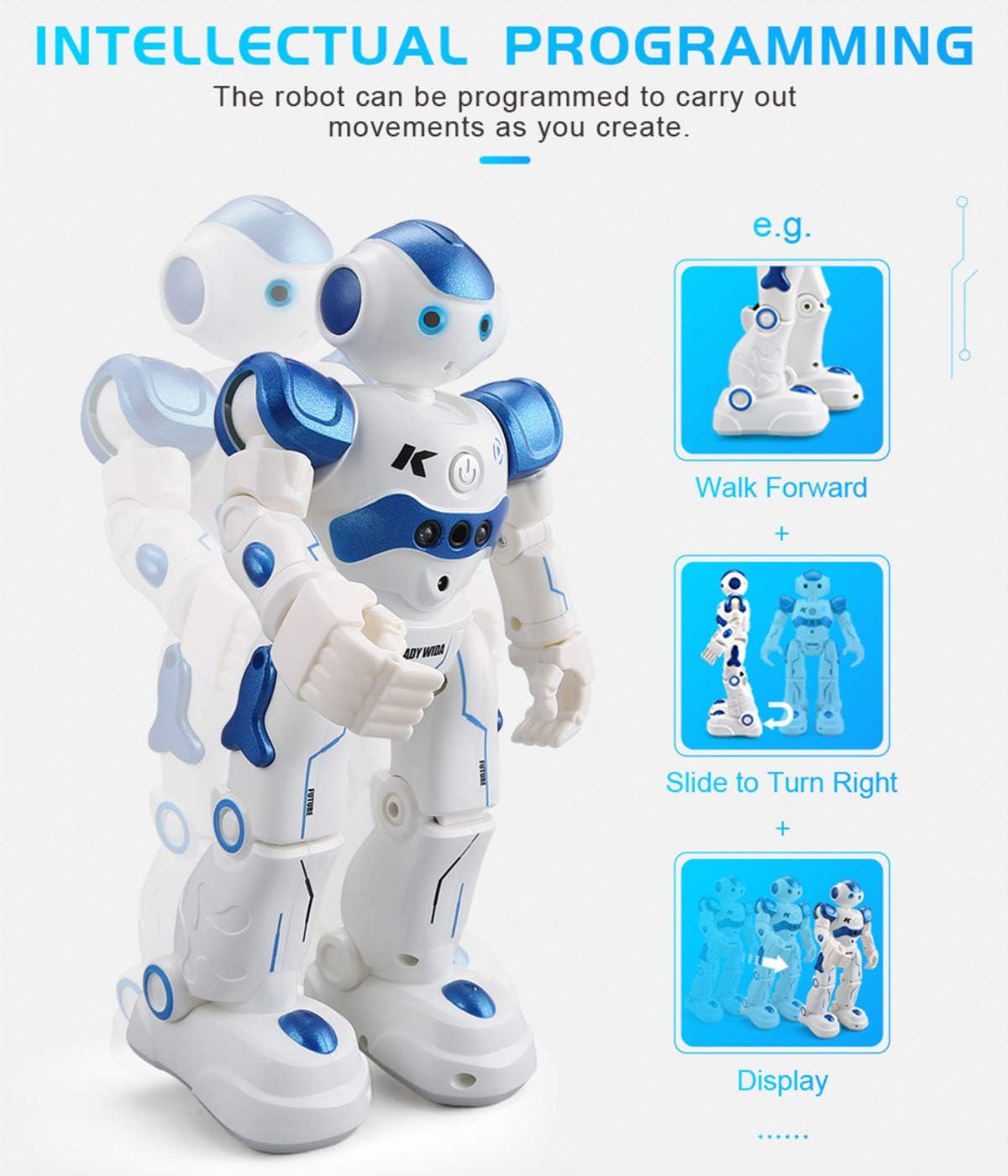 WEECOC RC Robot Toys Gesture Sensing Smart Robot Toy for Kids Can Singing Dancing Speaking Christmas Birthday Gift (Blue)
