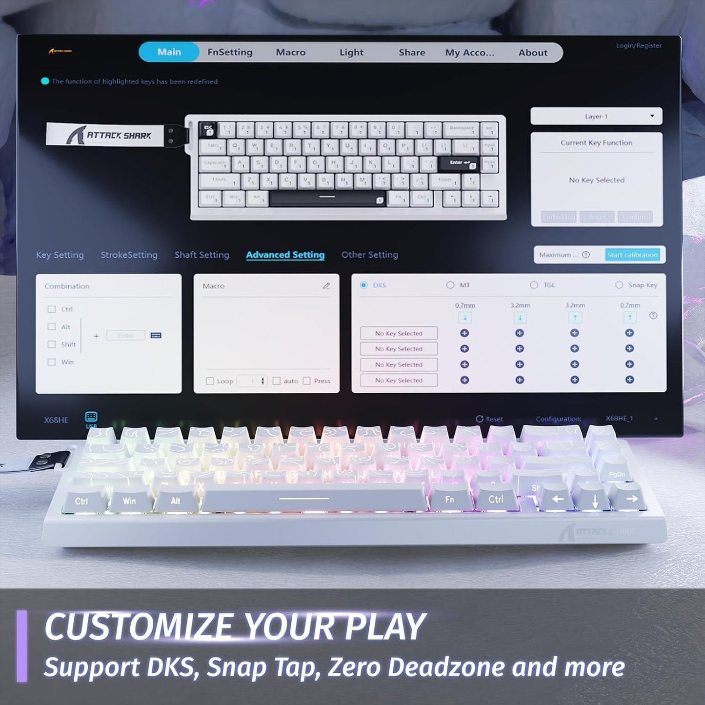 ATTACK SHARK X68 HE Rapid Trigger Mechanical Gaming Keyboard 60% Wired TKL with Adjustable Actuation,Hall Effect snap-fit Switch,8KHz Polling Rate,RGB Backlit,Top Mount for PC Mac Esport Gamer(Black)