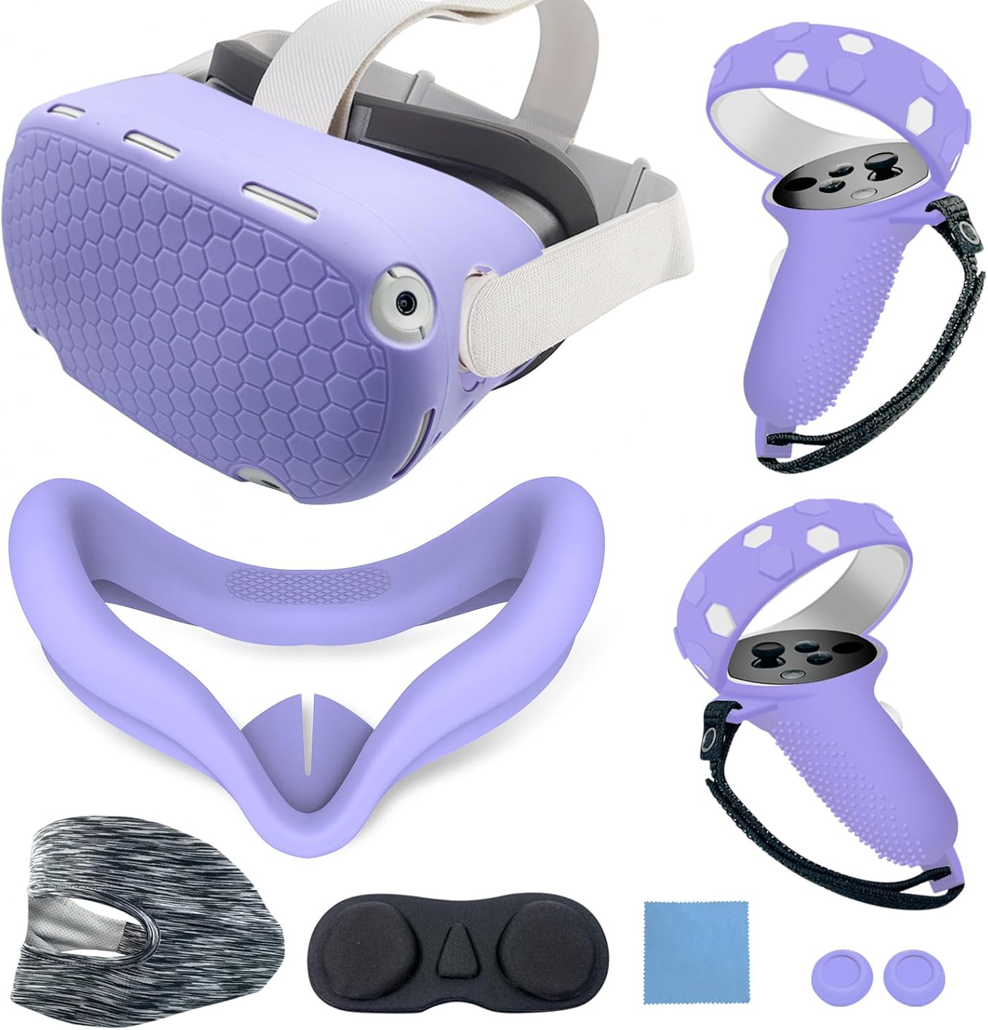 Silicone Protective Cover Set for Meta Quest 2, Red Shell Cover with Controller Grips, Face Cover, Lens Cover, Eye Cover, 9-Piece Accessory Kit (Pink)