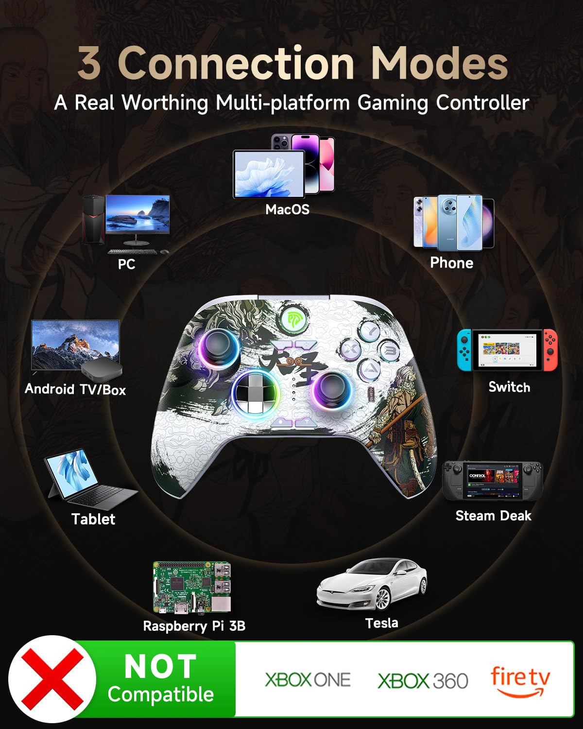 Wireless PC Gaming Controller, Hall Effect Joysticks Gamepad, Ergonomic Design, Precision Controls, Responsive Buttons