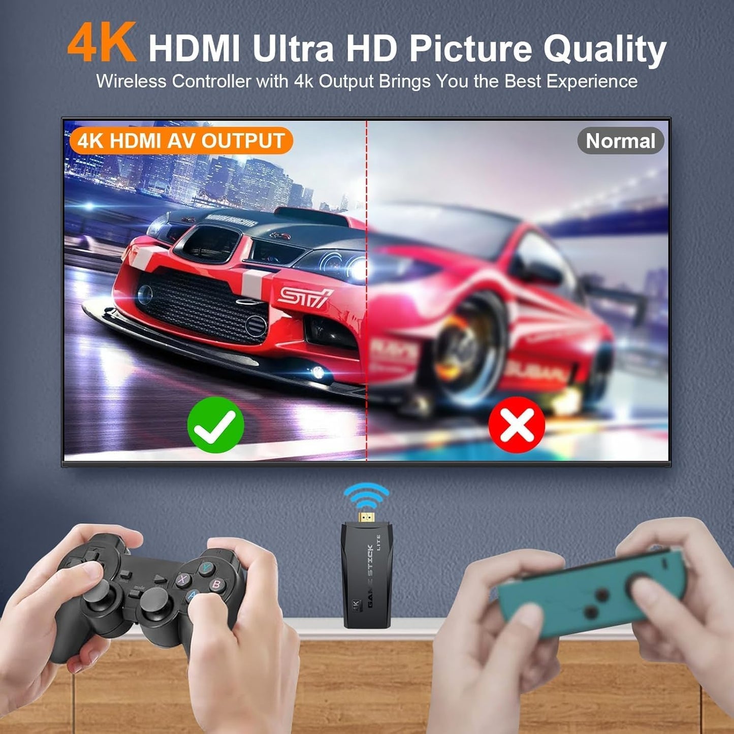 Wireless Retro Handheld Game Stick with 20,000+ Built-in Revisited Classic Games, Video Retro handheld model, 4KHDMI Output and Classic Emulators Plug and Play, Dual 2.4 Wireless Controllers, 64GB