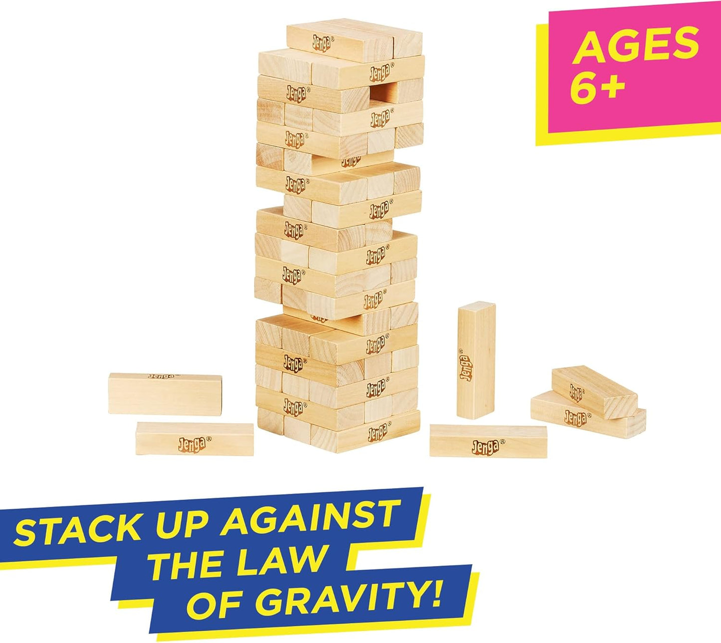 Jenga Game - Classic Strategy Games with Wooden Blocks - 1 or More Players - Board Games - Ages 6+