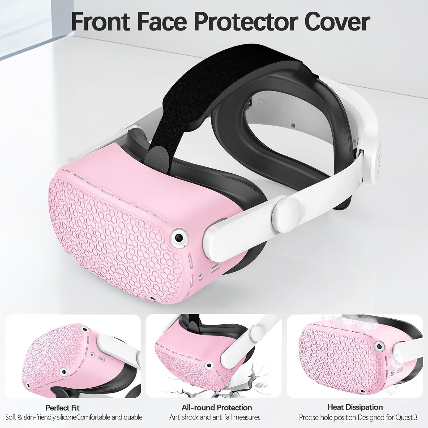 Silicone Protective Cover Set for Meta Quest 2, Red Shell Cover with Controller Grips, Face Cover, Lens Cover, Eye Cover, 9-Piece Accessory Kit (Pink)