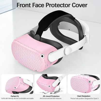 Silicone Protective Cover Set for Meta Quest 2, Red Shell Cover with Controller Grips, Face Cover, Lens Cover, Eye Cover, 9-Piece Accessory Kit (Pink)