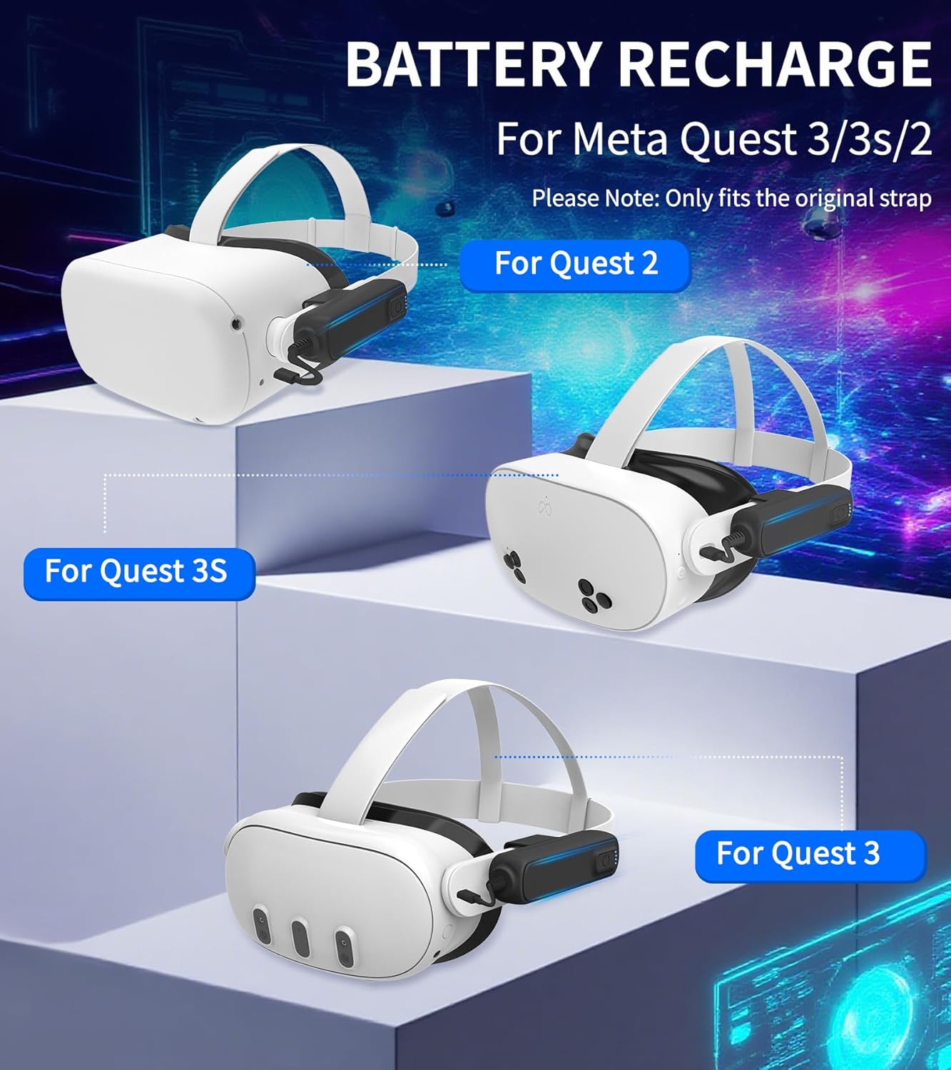 Battery Pack for Meta/Oculus Quest 3s/3/2, 5000mAh Power Bank for Extended VR Playtime, Lightweight & Fast Charging VR Headset Accessories Compatible with Meta Quest Original Straps