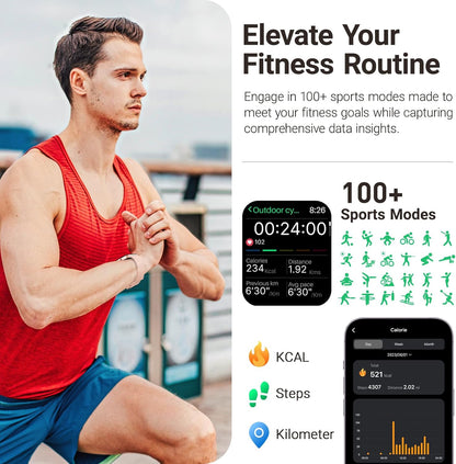 TOZO 44mm Rectangular Face Smart Watch Alexa Built-in Fitness Tracker with Heart Rate/Blood Oxygen Monitor/Sleep Monitor 5ATM Waterproof HD Touchscreen for Men Women Compatible with iPhone&Android