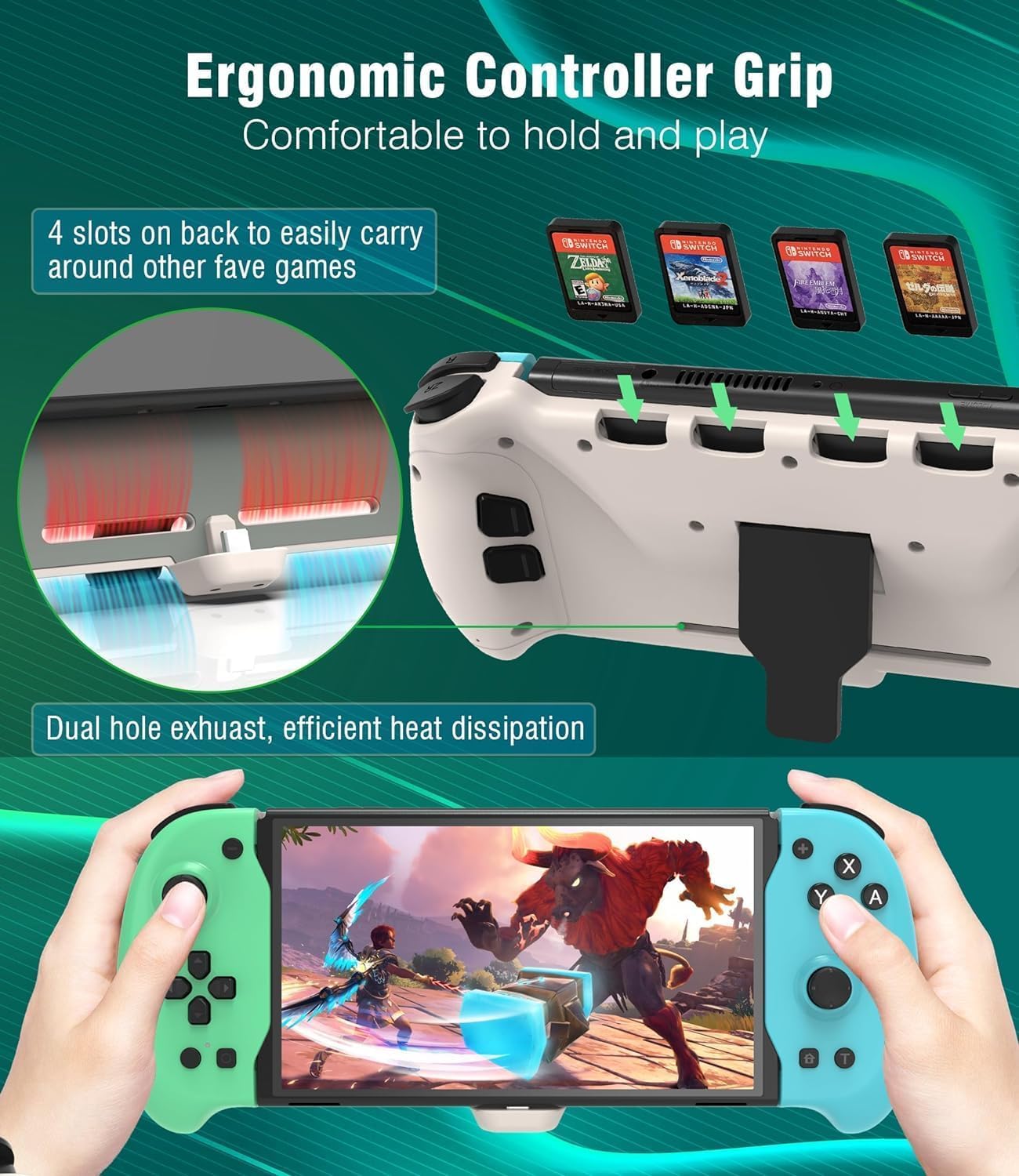 ZONEY Switch Controller for Nintendo Switch/OLED, One-Piece Joypad Switch Pro Controller for Handheld Mode, Ergonomic Handheld Switch Grip Controller with 6-Axis Motion Control, Turbo & Mapping (Blue & Green)