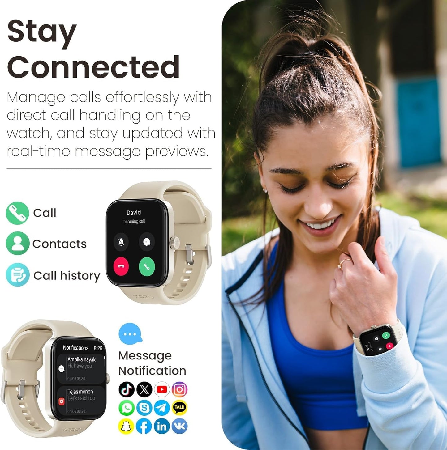 TOZO 44mm Rectangular Face Smart Watch Alexa Built-in Fitness Tracker with Heart Rate/Blood Oxygen Monitor/Sleep Monitor 5ATM Waterproof HD Touchscreen for Men Women Compatible with iPhone&Android