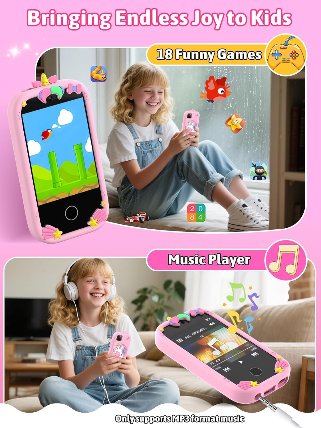 Mgaolo Kids Phone Smartphone Toy, 2.8" Touchscreen Smart Phone, Toddler Educational Learning Gift for Boys Girls Age 3-8, Games, Dual Cameras, Music Video Player, Christmas Birthday Present (Blue)