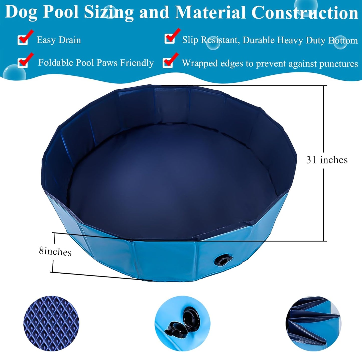 C Crystal Lemon Blue Foldable PVC Swimming Pool - Versatile Dog Pool, Kiddie Pool, Kids Pool, Baby Pool, and Toddler Pool – 31.5  x 7.87  Size Perfect for Indoor/Outdoor Use