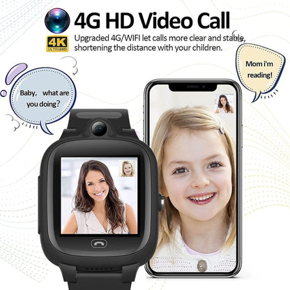 Kids 4G GPS Smart Watch, Waterproof Phone Smartwatch, Worldwide Real-time Tracking Video Phone Call Camera SOS Alarm Geo-Fence Touch Screen Pedometer Anti-Lost GPS Tracker Watch for Birthday Gift
