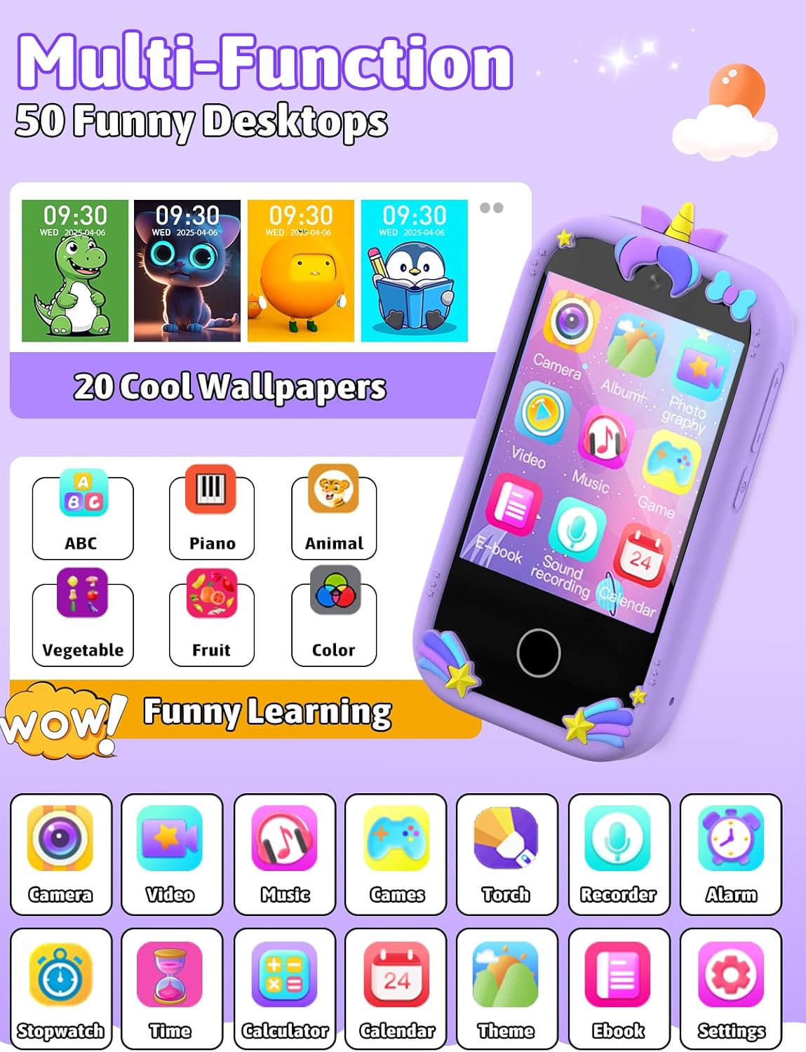 Mgaolo Kids Phone Smartphone Toy, 2.8" Touchscreen Smart Phone, Toddler Educational Learning Gift for Boys Girls Age 3-8, Games, Dual Cameras, Music Video Player, Christmas Birthday Present (Blue)