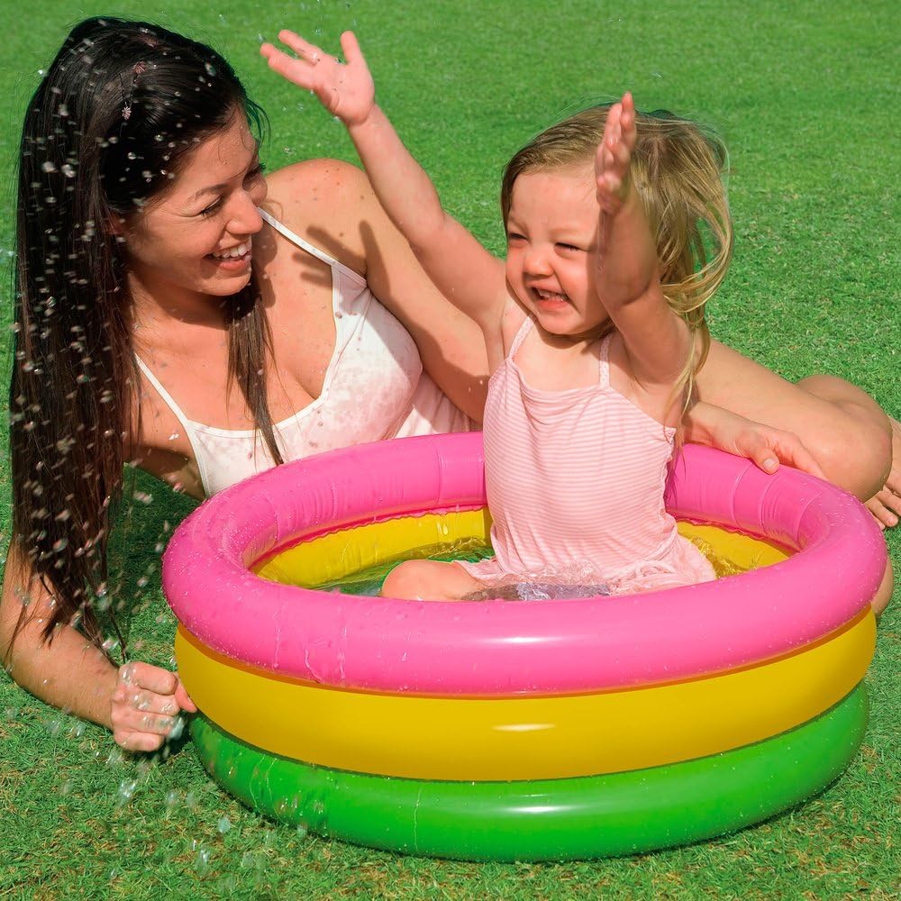 INTEX 57107NP - Sunset Glow Baby Pool, 3-Ring W/ Infl. Floor, Ages 1-3, Size 61cmx22cm