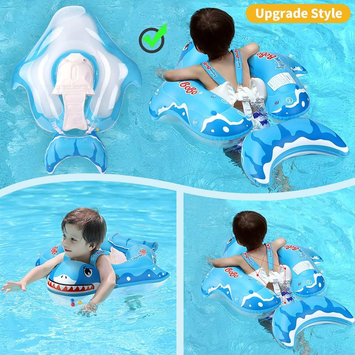 Kids Swimming Pool Float with Removable UPF 50+ Sun Protection Canopy, Infant Toddler Inflatable Swimming Rings for Age of 12-24 Months, Boys Girls Swimming Trainer