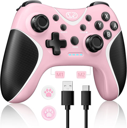 BRHE Wireless Controllers for Switch,Controller for Nintendo Switch/Lite/OLED/Switch 2/Windows PC with Programmable/Vibration/Dual Turbo Funtion,Controller for Switch Pro Gamepad (Switch pink)