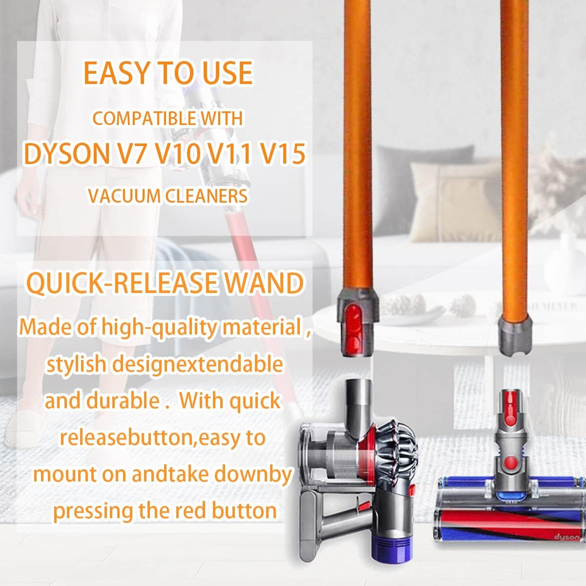 Replacement Wand Compatible with DS V15 V11 V10 V8 V7 Cordless Stick Vacuum Cleaner,Quick Release Vacuum Accessories (Black)