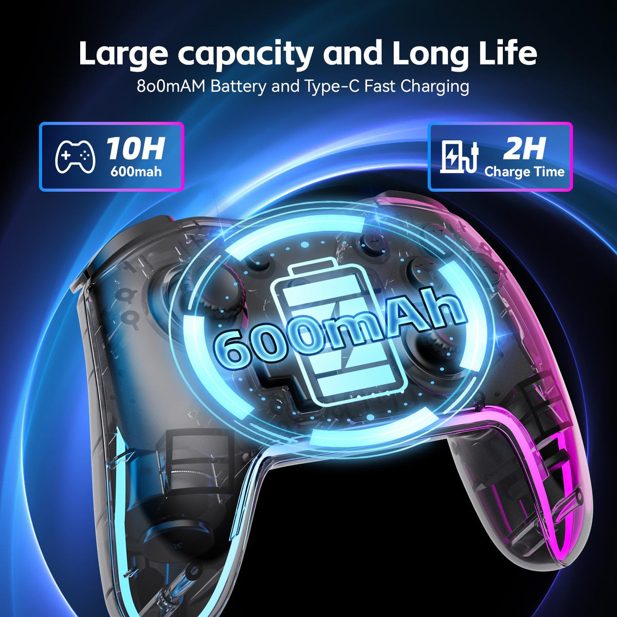 Wireless Gaming Controller Compatible with Switch, PC, iOS and Android, Ergonomic Gamepad, Responsive Buttons, Precision Joystick