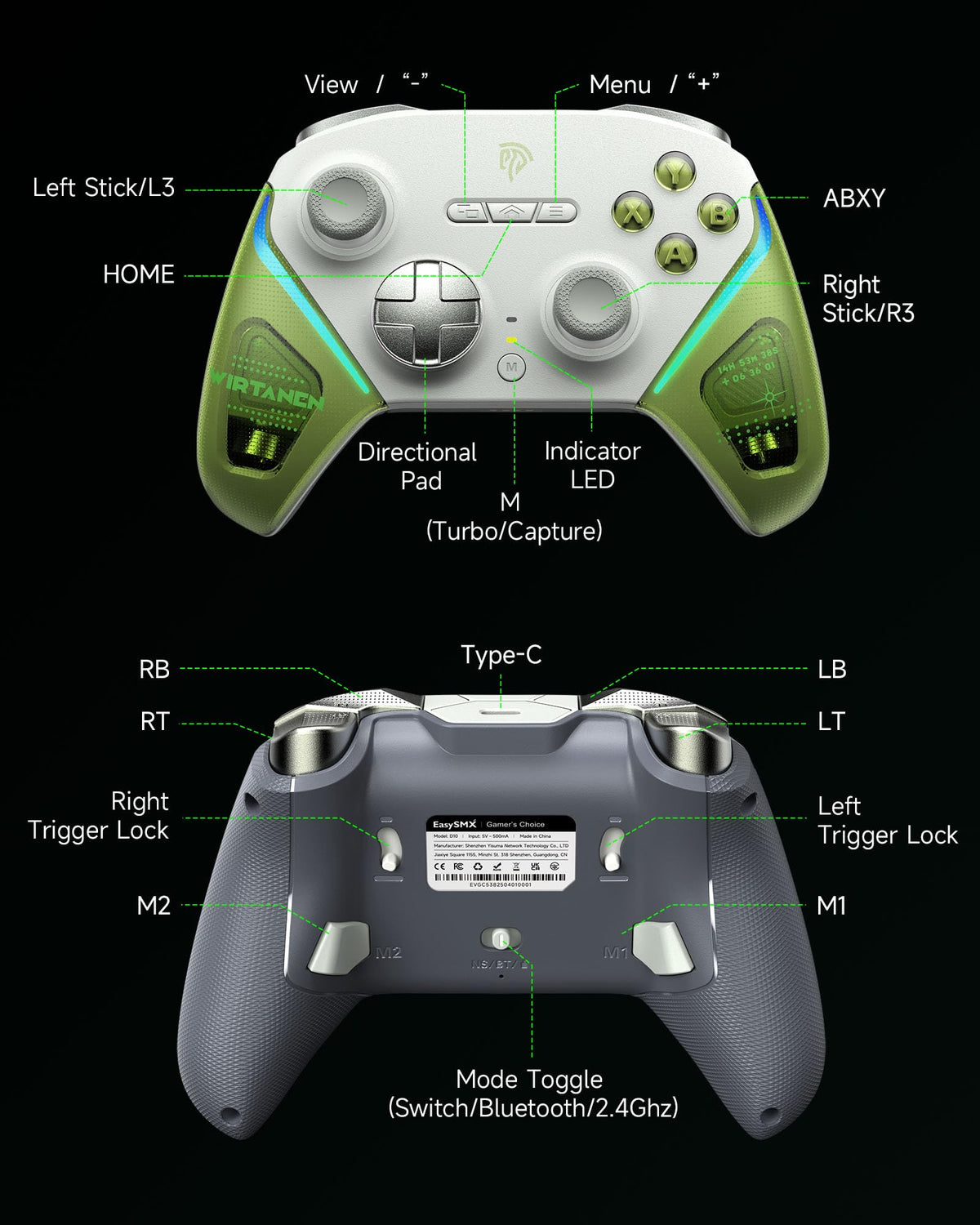 Wireless Game Controller for PC, Switch and Android, Bluetooth Gaming Gamepad, Ergonomic Grip, Responsive Controls and Precision Joystick