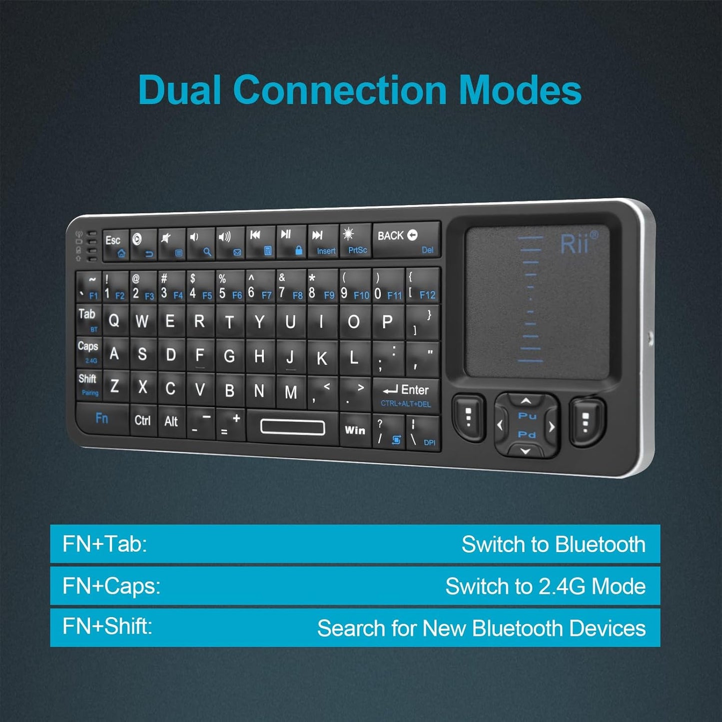 Rii Mini Bluetooth Keyboard K06,Backlit Wireless Keyboard with IR Learning TV Remote, Portable Keyboard with Touchpad Compatible with Android TV Box,Projector,Laptop,PC for Android,Windows,Mac