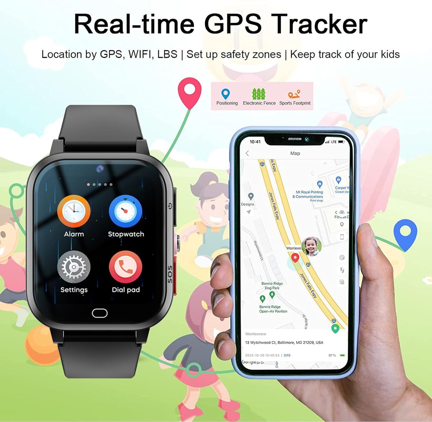Kids 4G GPS Smart Watch Whatsapp Chat Phone Tracker Smartwatch Worldwide Real-time Tracking Video Call Voice Message Camera SOS Alarm Geo-Fence Pedometer Anti-Lost for 3-15 Boys Girls Gift Pink