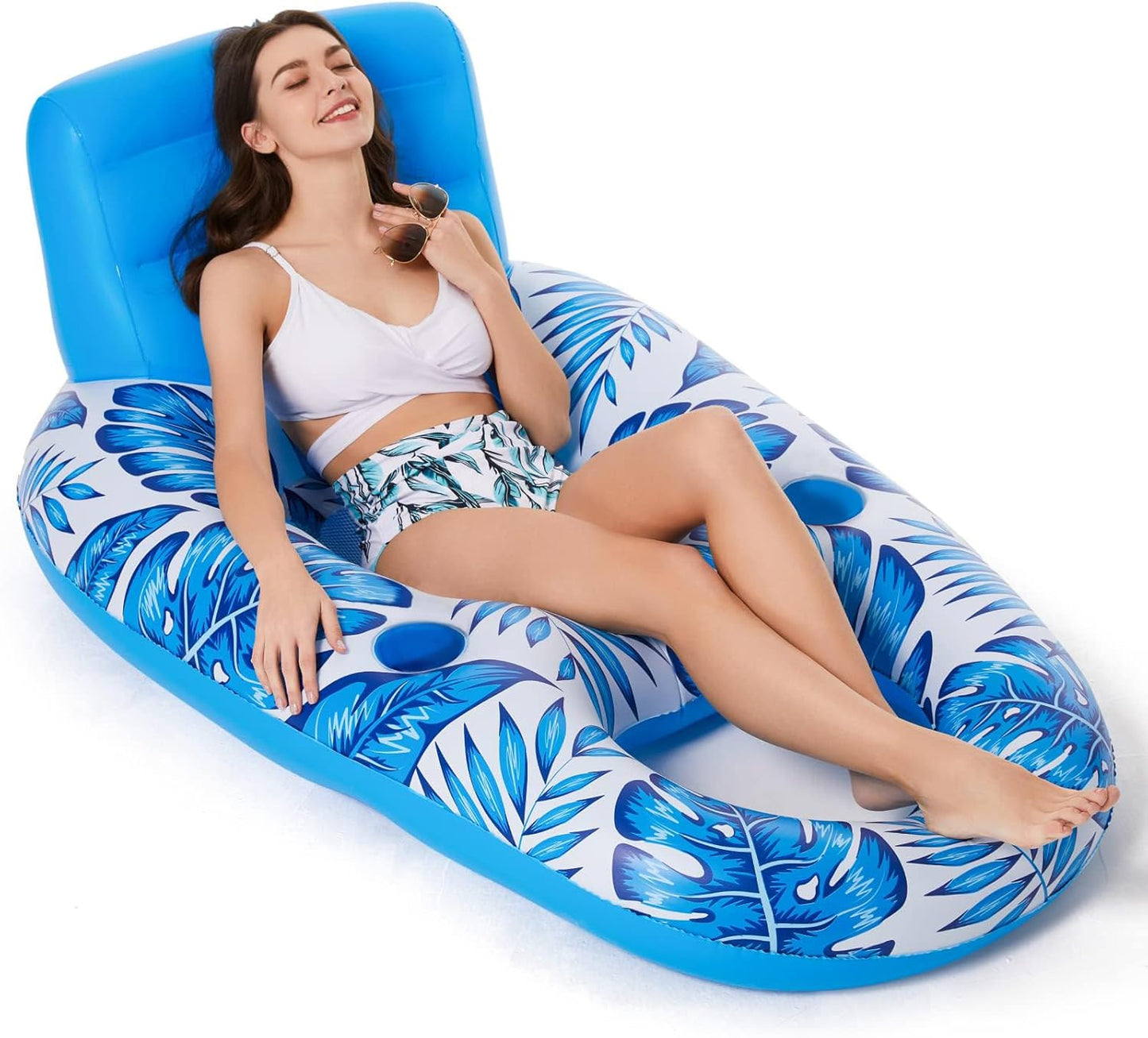Jasonwell Inflatable Pool Floats Lounge - Large Heavy Duty Pool Float Raft Water Lounge Chair Lake Lounger River Float Party Floatie for Adults with Cup Holders Summer Beach Swimming Pool Toys
