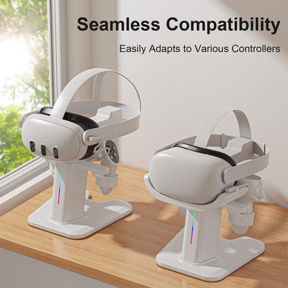 RGB Charging Dock and Vertical Stand for Quest 3S, Quest 3, Quest 2 and Quest Pro, VR Headset Controller Charging Station, White