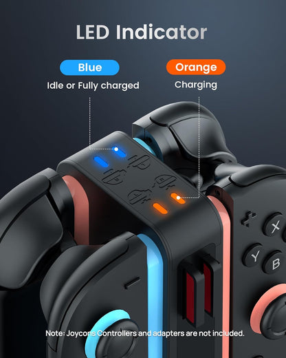 Switch 2 Controller Charger for Joy-Cons 2, 4-in-1 snap-fit Charging Dock for Nintendo Switch 2 Controller 9 RGB Light Modes, USB C Charging Cable Included, Switch 2 Accessories