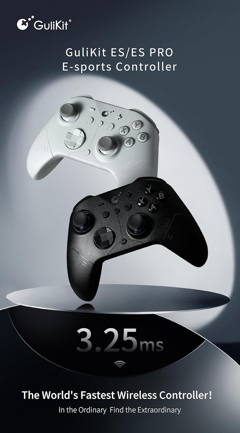 GuliKit ES PRO Fastest Wireless E-sports PC Game Controller with Lowest Wireless Latency 3.25ms, 4000-level Anti-Drift snap-fit TMR Joysticks, Compatible with Windows/Switch/Android/Switch 2 Wake-up