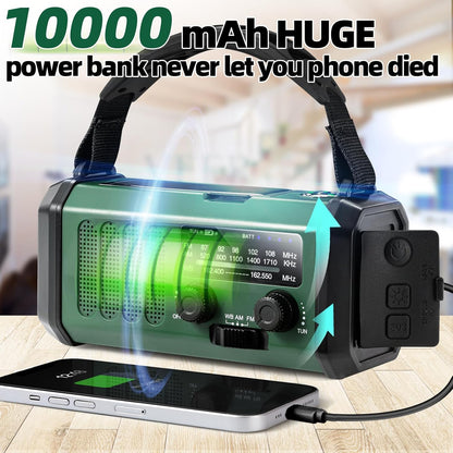 Hand Crank Emergency Radio,37000mWhSolar Powered Hand Crank Portable Radio,NOAA AM FM Weather Radio with 3Mode Flashlight and Reading Light,Cell Phone Charger,Home and Emergency Distress Signal