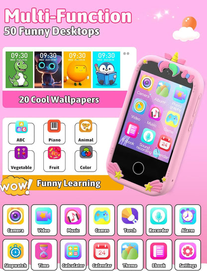Mgaolo Kids Phone Smartphone Toy, 2.8" Touchscreen Smart Phone, Toddler Educational Learning Gift for Boys Girls Age 3-8, Games, Dual Cameras, Music Video Player, Christmas Birthday Present (Blue)