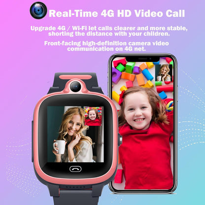 Kids 4G GPS Smart Watch, Waterproof Phone Smartwatch, Worldwide Real-time Tracking Video Phone Call Camera SOS Alarm Geo-Fence Touch Screen Pedometer Anti-Lost GPS Tracker Watch for Birthday Gift