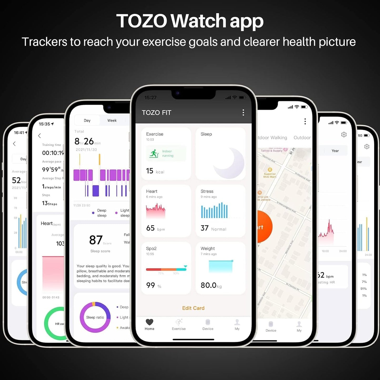 TOZO 44mm Rectangular Face Smart Watch Alexa Built-in Fitness Tracker with Heart Rate/Blood Oxygen Monitor/Sleep Monitor 5ATM Waterproof HD Touchscreen for Men Women Compatible with iPhone&Android