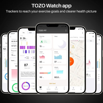 TOZO 44mm Rectangular Face Smart Watch Alexa Built-in Fitness Tracker with Heart Rate/Blood Oxygen Monitor/Sleep Monitor 5ATM Waterproof HD Touchscreen for Men Women Compatible with iPhone&Android