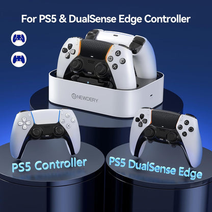 NEWDERY for PS5 Controller Charger Station Compatible with Dualsense Edge, Fast Charging Dock Stand with Cable, Dual Charging Station for PS5 &for Dual-Sense Edge Controller