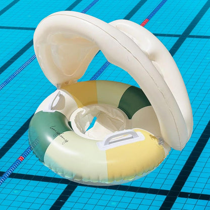 Baby Pool Float - Swimming Pool Stand with Sun Protection, Inflatable Ring with Sun Protection, Foldable, Floating Safety Seat for Children