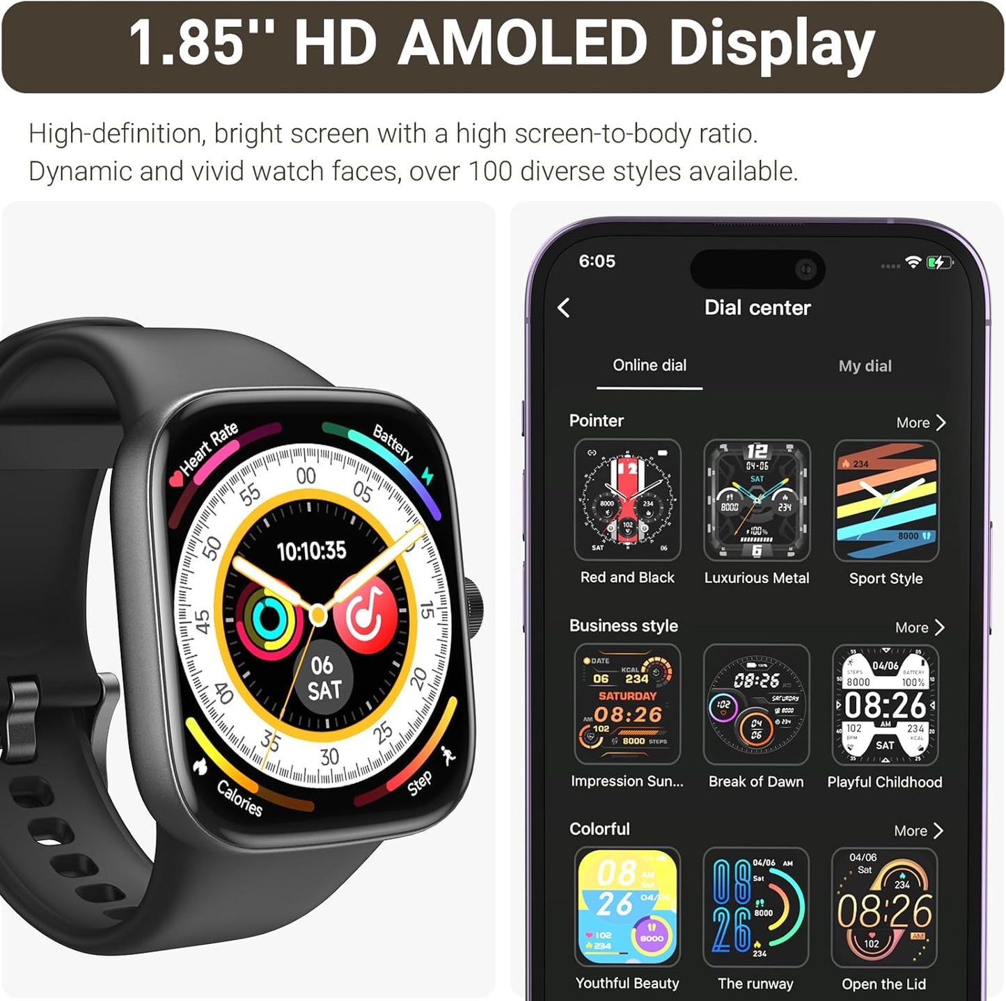 TOZO 44mm Rectangular Face Smart Watch Alexa Built-in Fitness Tracker with Heart Rate/Blood Oxygen Monitor/Sleep Monitor 5ATM Waterproof HD Touchscreen for Men Women Compatible with iPhone&Android