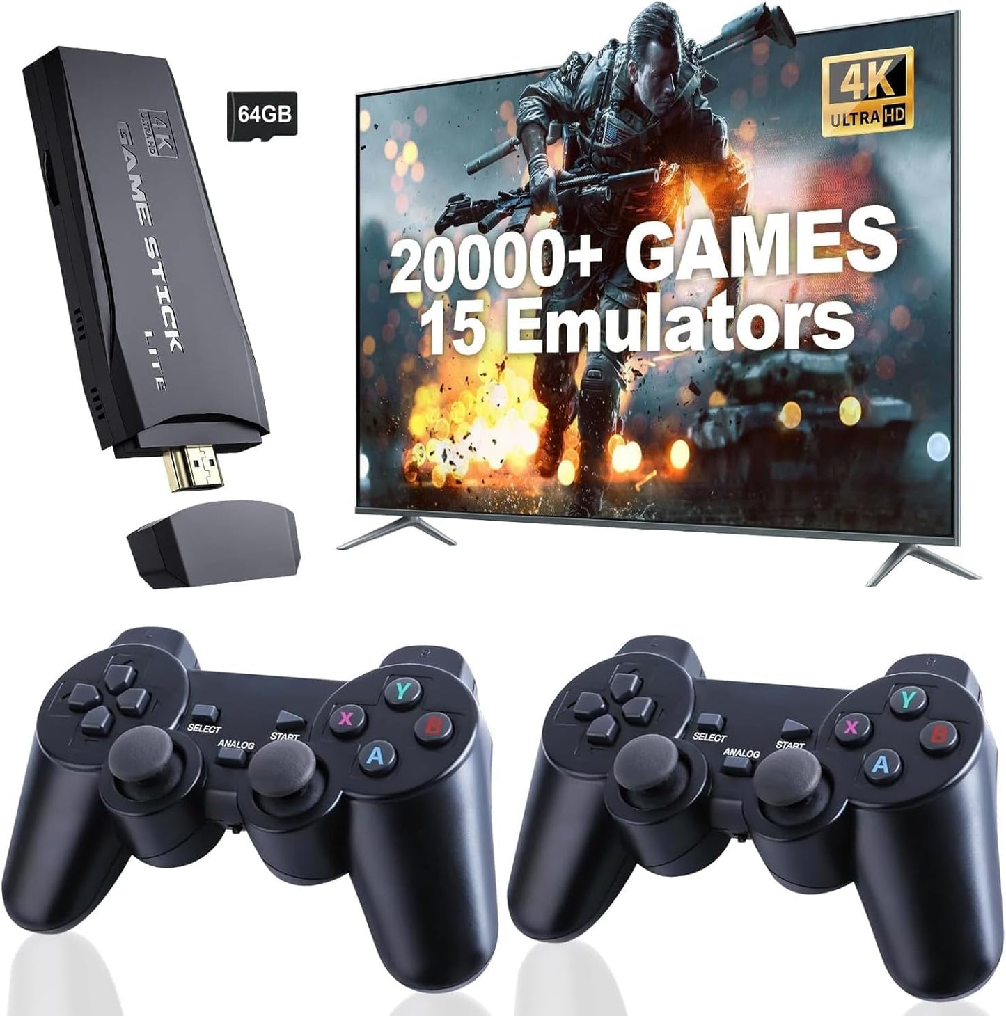 Wireless Retro Handheld Game Stick with 20,000+ Built-in Revisited Classic Games, Video Retro handheld model, 4KHDMI Output and Classic Emulators Plug and Play, Dual 2.4 Wireless Controllers, 64GB