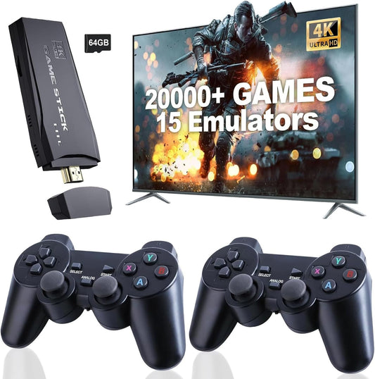Wireless Retro Handheld Game Stick with 20,000+ Built-in Revisited Classic Games, Video Retro handheld model, 4KHDMI Output and Classic Emulators Plug and Play, Dual 2.4 Wireless Controllers, 64GB