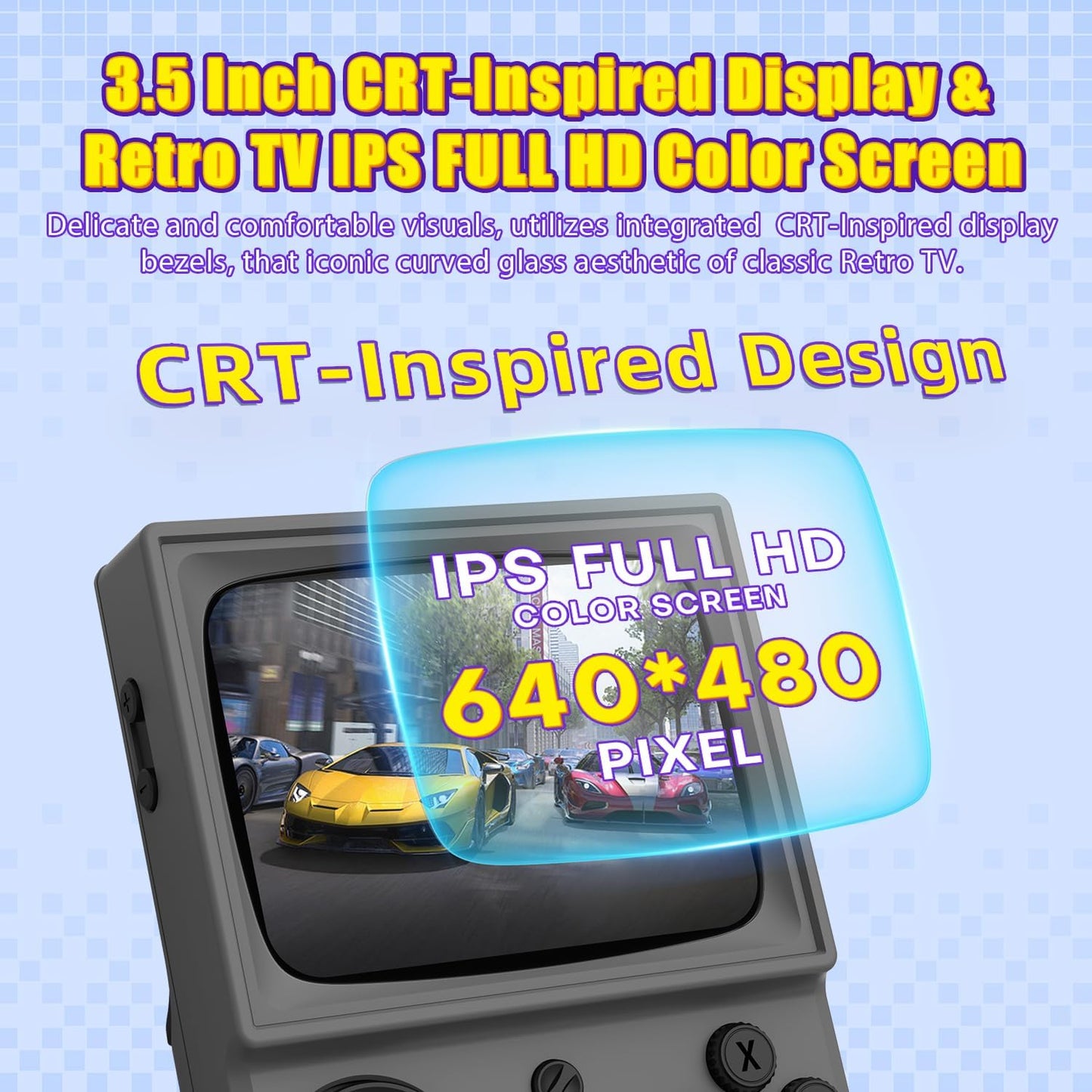 R36T Retro handheld model, 3.5'' IPS Screen CRT-Inspired, handheld model with 18000+ Classic Games Supports WiFi Networked Fighting and OTG, 3500mAh Battery, with Portable Case(Grey 64GB)