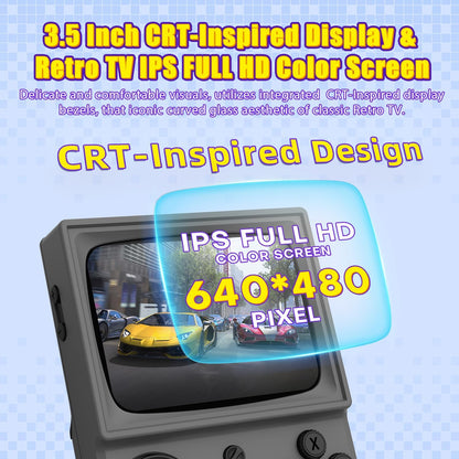R36T Retro handheld model, 3.5'' IPS Screen CRT-Inspired, handheld model with 18000+ Classic Games Supports WiFi Networked Fighting and OTG, 3500mAh Battery, with Portable Case(Grey 64GB)