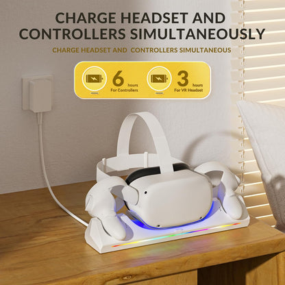 Oculus Quest 2 Charging Dock, Meta Quest 2 VR Headset and Controllers, Includes 2 x 2100mAh Rechargeable Batteries, USB-C Charger and Data Cable, Features LED Indicator Lights