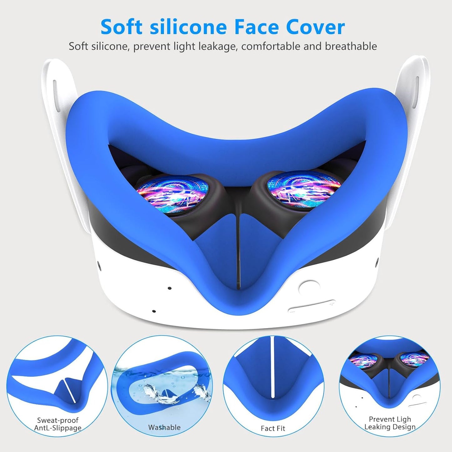 7-in-1 Protective Silicone Cover Set for Meta Quest 3s Accessories, Included Battery Opening Controller Grips, VR Silicone Face Cover and Shell Cover_(Stripe-Blue)