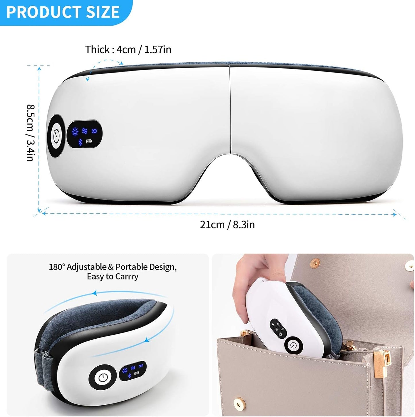 Eye Massager with Heat, Vibration and Warm Compress, Smart Sleeping Eyes Mask with Bluetooth Can Connect with Phone for Music, Thanksgiving Day Gift Idea
