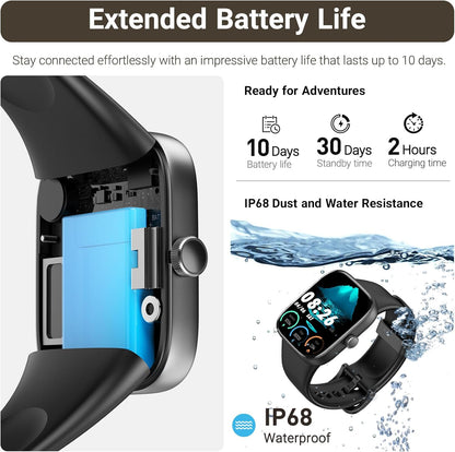 TOZO 44mm Rectangular Face Smart Watch Alexa Built-in Fitness Tracker with Heart Rate/Blood Oxygen Monitor/Sleep Monitor 5ATM Waterproof HD Touchscreen for Men Women Compatible with iPhone&Android