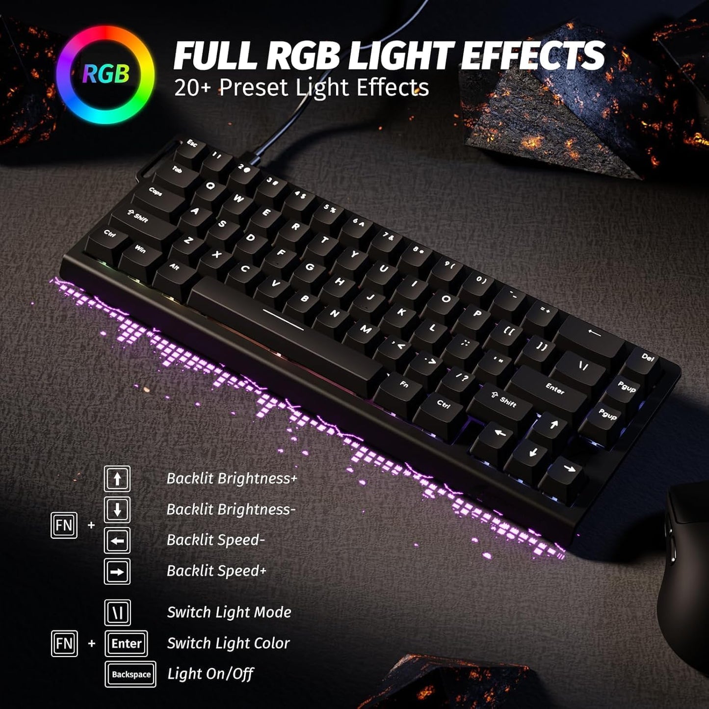 ATTACK SHARK X68 HE Rapid Trigger Mechanical Gaming Keyboard 60% Wired TKL with Adjustable Actuation,Hall Effect snap-fit Switch,8KHz Polling Rate,RGB Backlit,Top Mount for PC Mac Esport Gamer(Black)