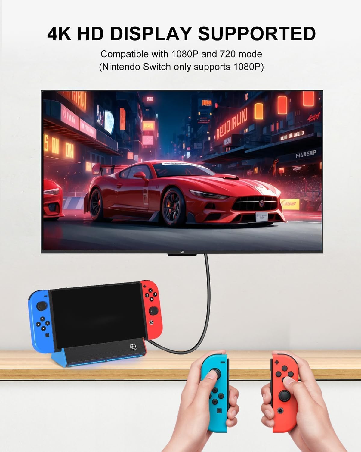 ZONEY Switch TV Dock with 1000Mbps Ethernet LAN Port/4K HDMI Port, Portable Switch Docking Station for Nintendo Switch/Switch OLED, Replacement Official Switch Dock Base Stand (Black with LAN Port)