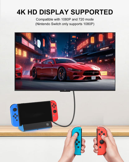 ZONEY Switch TV Dock with 1000Mbps Ethernet LAN Port/4K HDMI Port, Portable Switch Docking Station for Nintendo Switch/Switch OLED, Replacement Official Switch Dock Base Stand (Black with LAN Port)