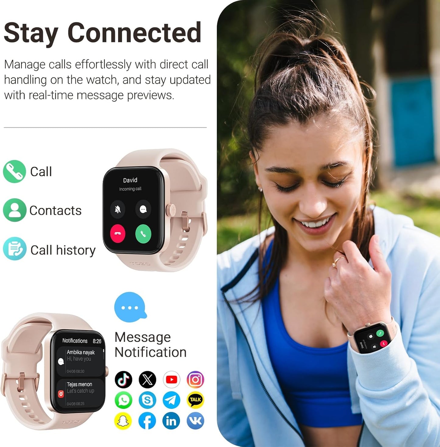 TOZO 44mm Rectangular Face Smart Watch Alexa Built-in Fitness Tracker with Heart Rate/Blood Oxygen Monitor/Sleep Monitor 5ATM Waterproof HD Touchscreen for Men Women Compatible with iPhone&Android